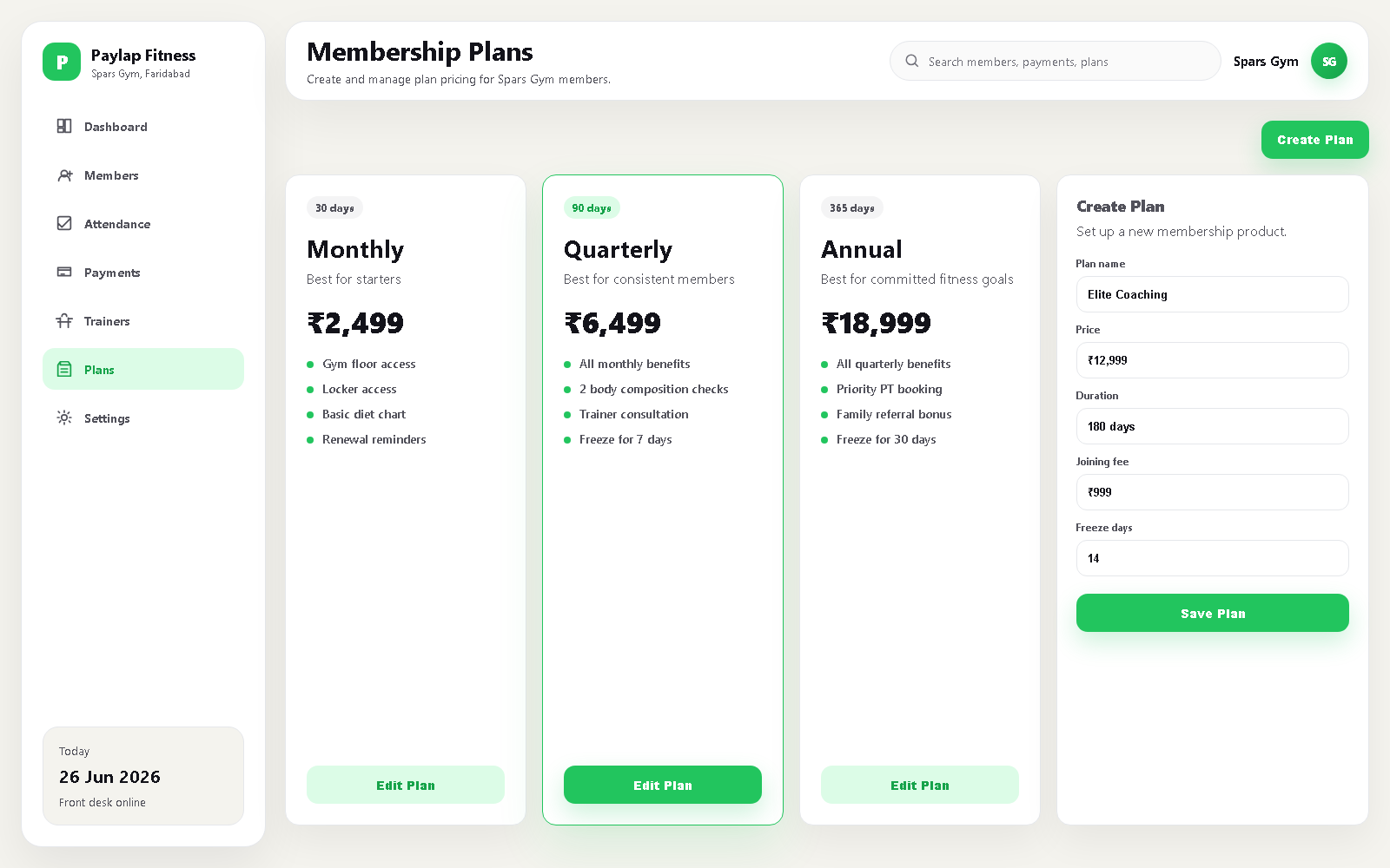 Plan builder, web dashboard