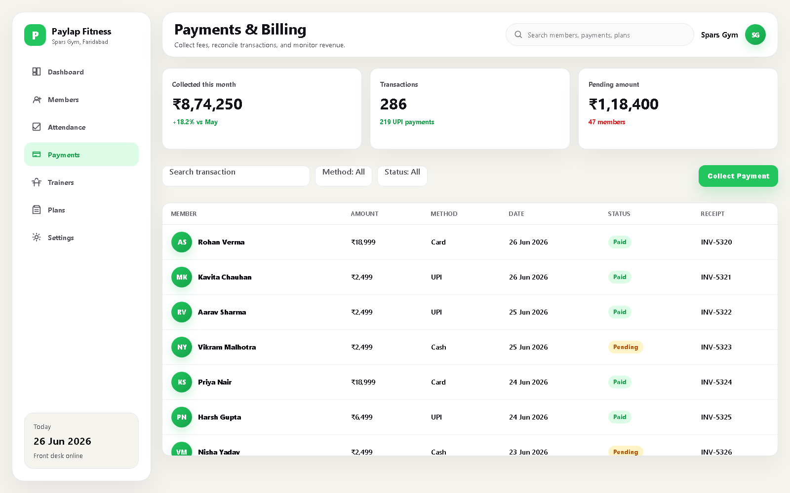 Payments & invoices, web dashboard