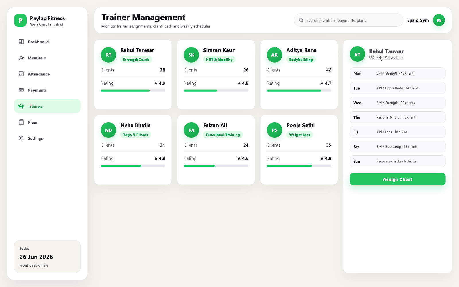 Trainer roster, web dashboard